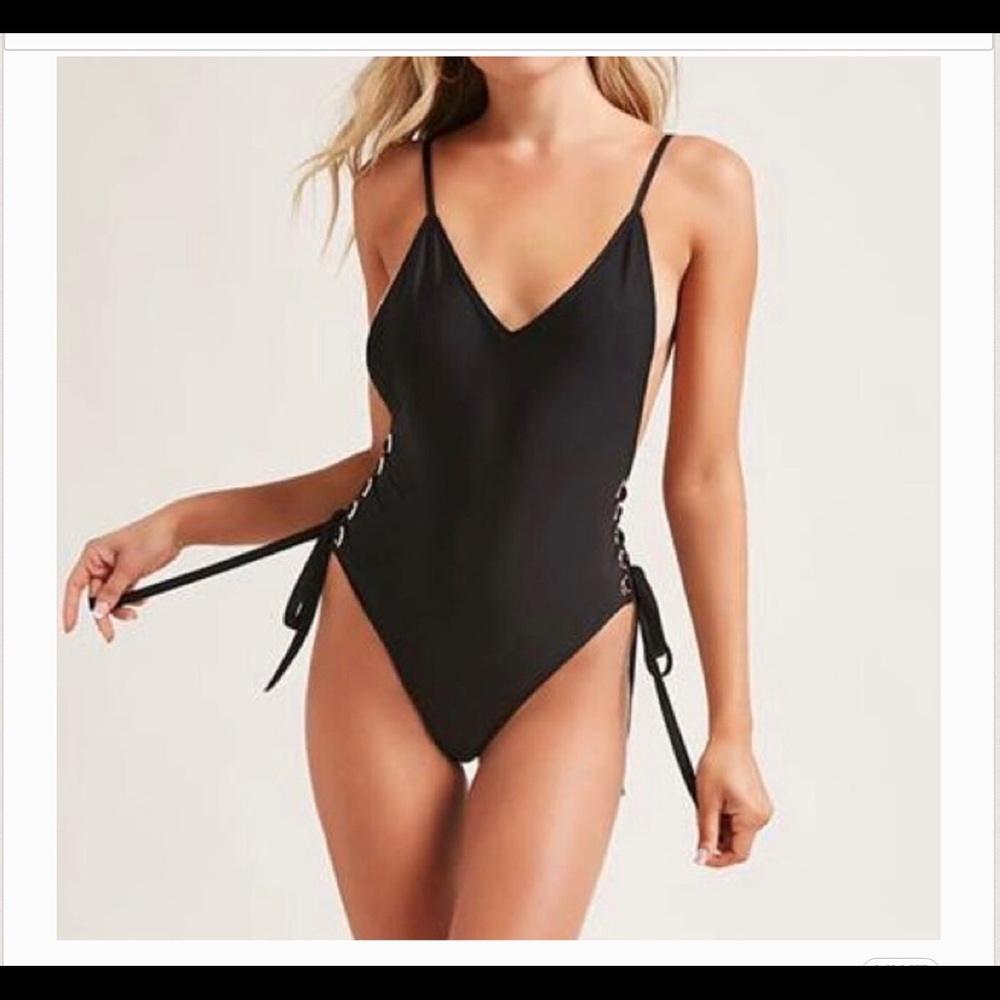 ETOPHE STUDIOS HIGH CUT LACE UP GROMMET SWIMSUIT